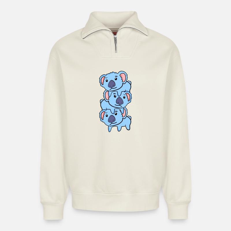 Koalas mignons - Sweat unisexe décontracté en coton biologique à demi-zip – de SPREAD - blanc cassé