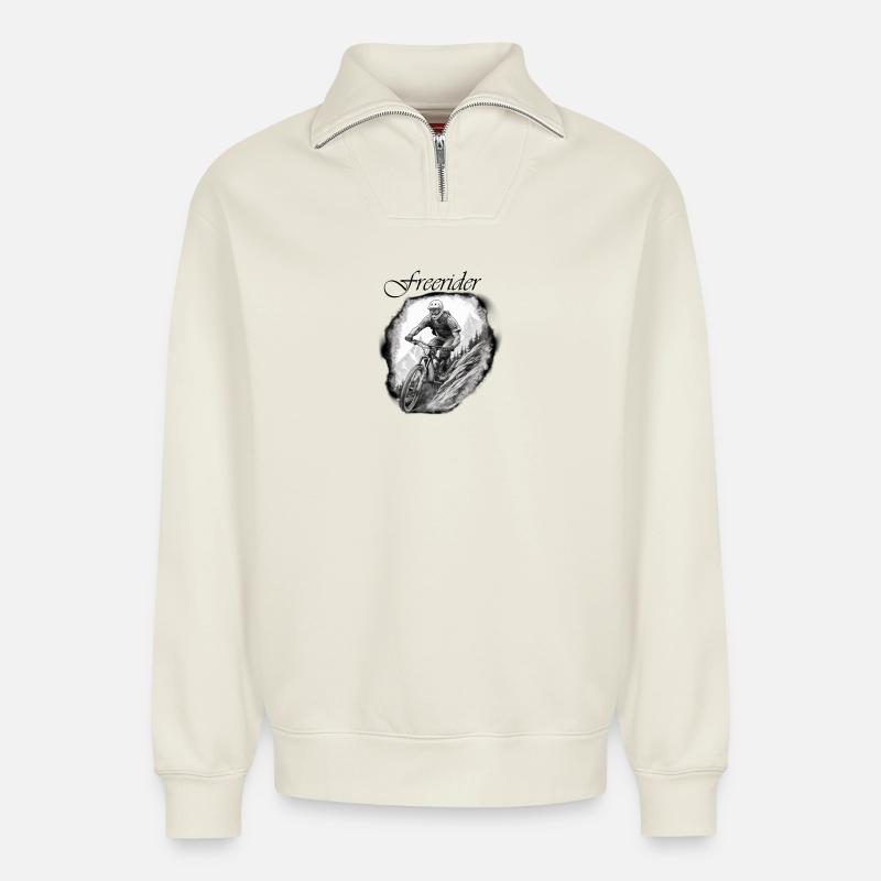 Freerider - Relaxed Unisex Organic Half Zip Sweatshirt – von SPREAD - Naturweiß