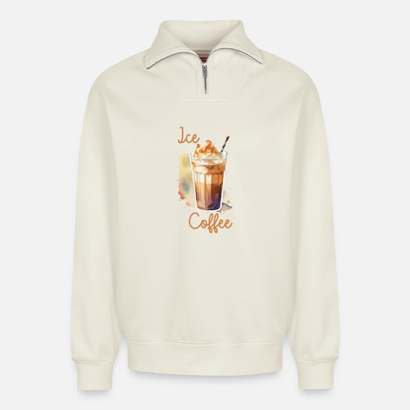 Eiskaffee - Relaxed Unisex Organic Half Zip Sweatshirt – von SPREAD - Naturweiß