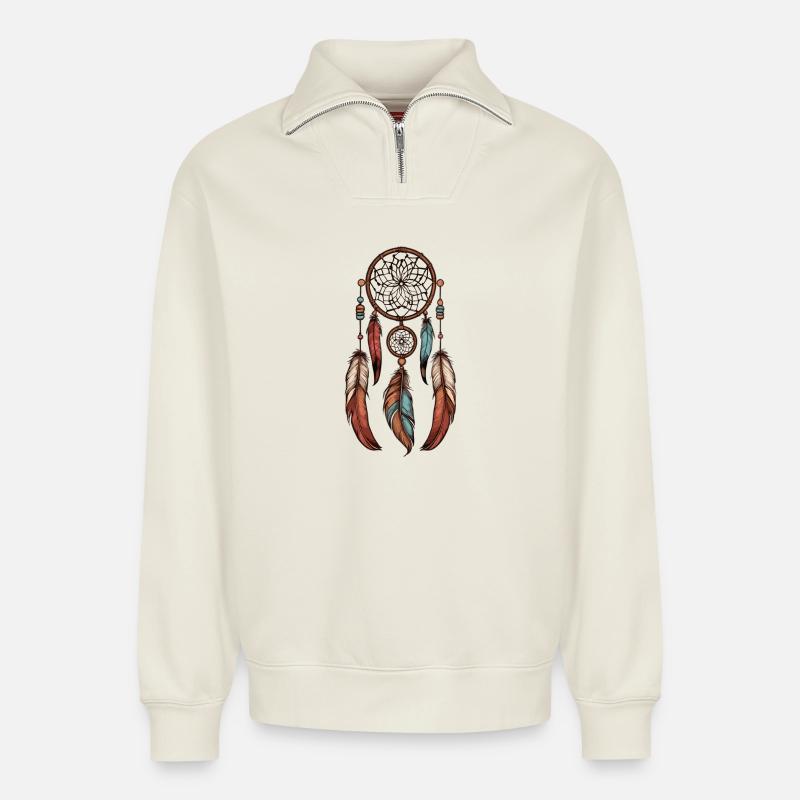 Traumfänger - Relaxed Unisex Organic Half Zip Sweatshirt – von SPREAD - Naturweiß