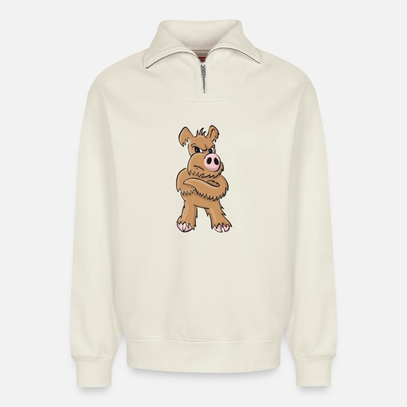 Chien plus faible debout - Sweat unisexe décontracté en coton biologique à demi-zip – de SPREAD - blanc cassé