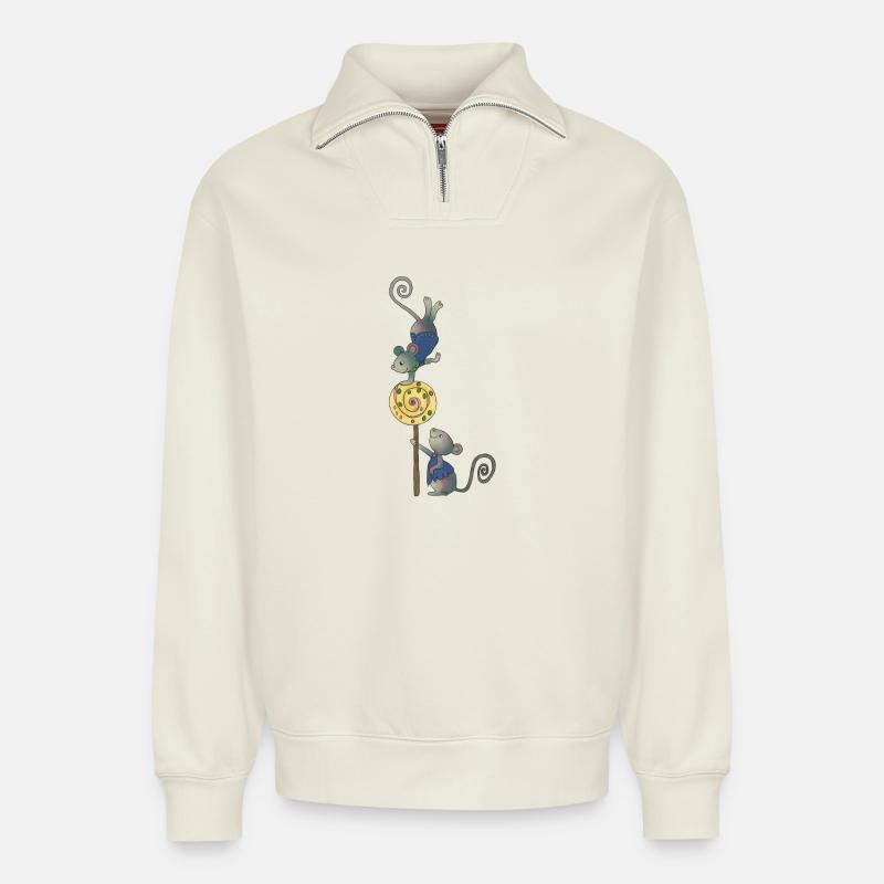Mäusefest - Relaxed Unisex Organic Half Zip Sweatshirt – von SPREAD - Naturweiß