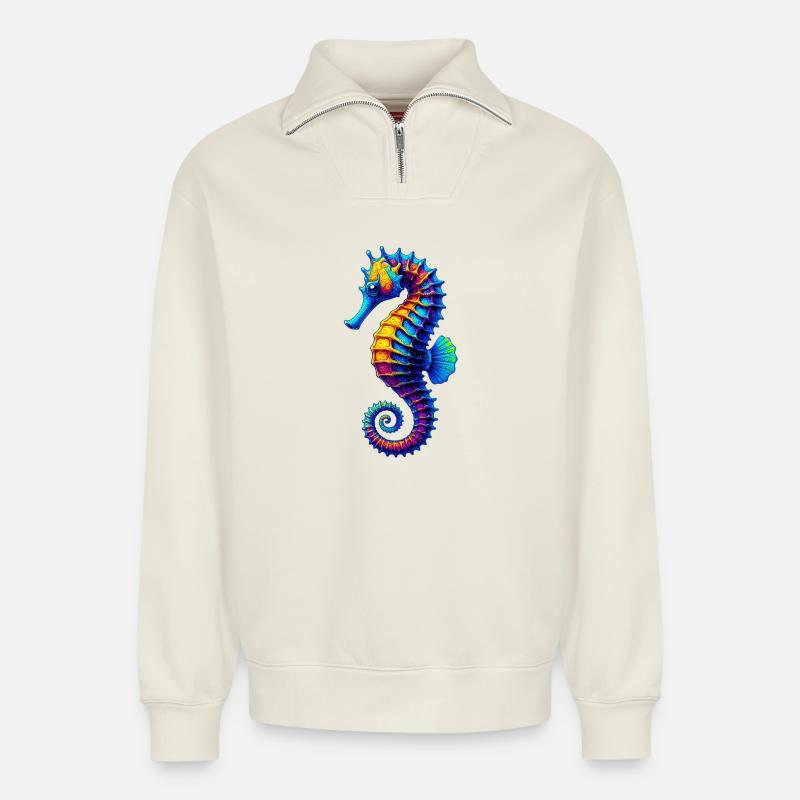 Seepferdchen - Relaxed Unisex Organic Half Zip Sweatshirt – von SPREAD - Naturweiß