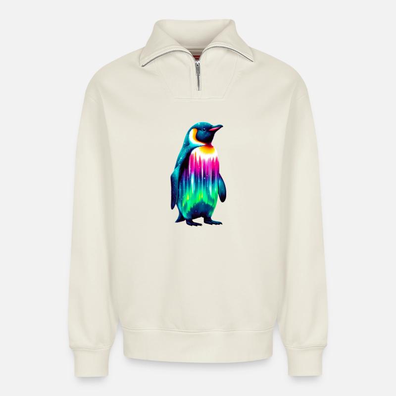Pinguin - Relaxed Unisex Organic Half Zip Sweatshirt – von SPREAD - Naturweiß