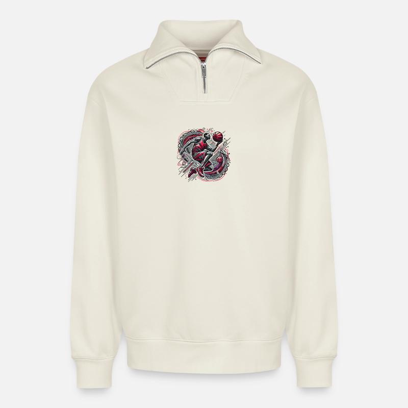 Basketball - Relaxed Unisex Organic Half Zip Sweatshirt – von SPREAD - Naturweiß