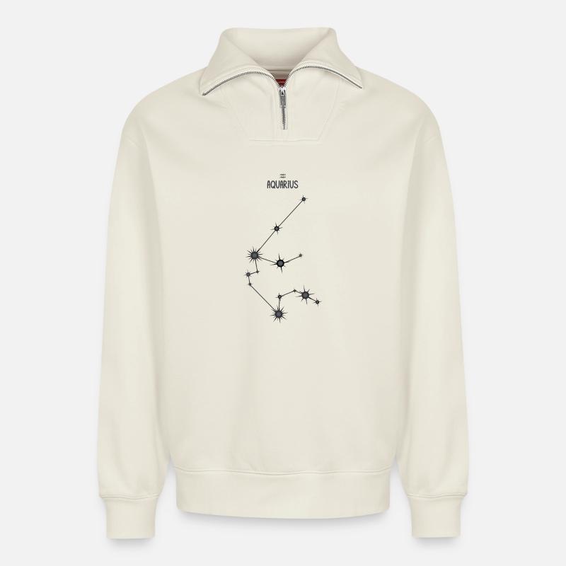 Wassermann Sternzeichen Sternbild Schwarz & Grau - Relaxed Unisex Organic Half Zip Sweatshirt – von SPREAD - Naturweiß