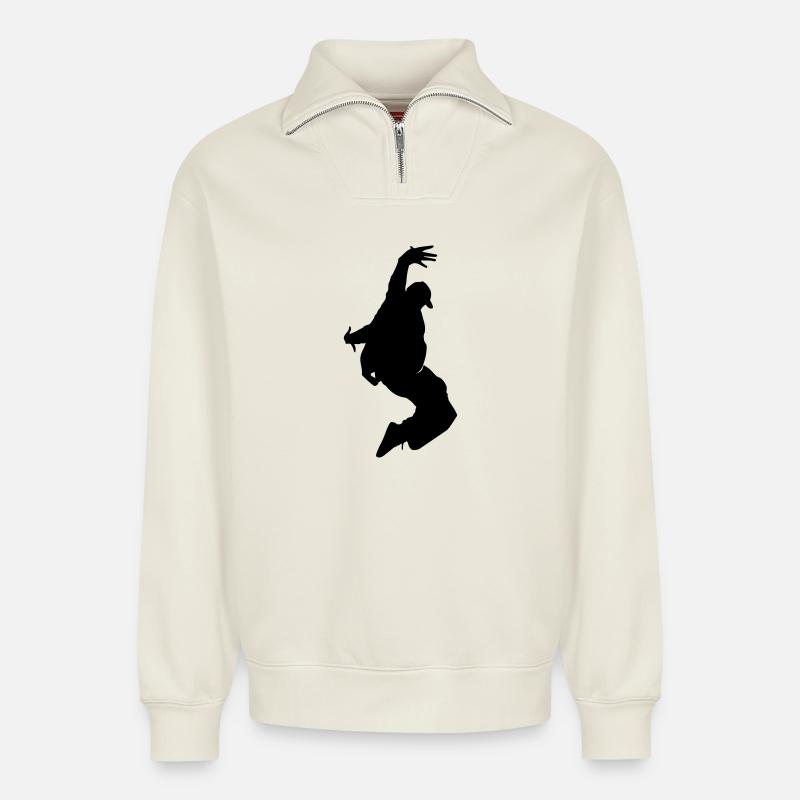 B-Boy Silhouette – Breakdance Freeze - Relaxed Unisex Organic Half Zip Sweatshirt – von SPREAD - Naturweiß