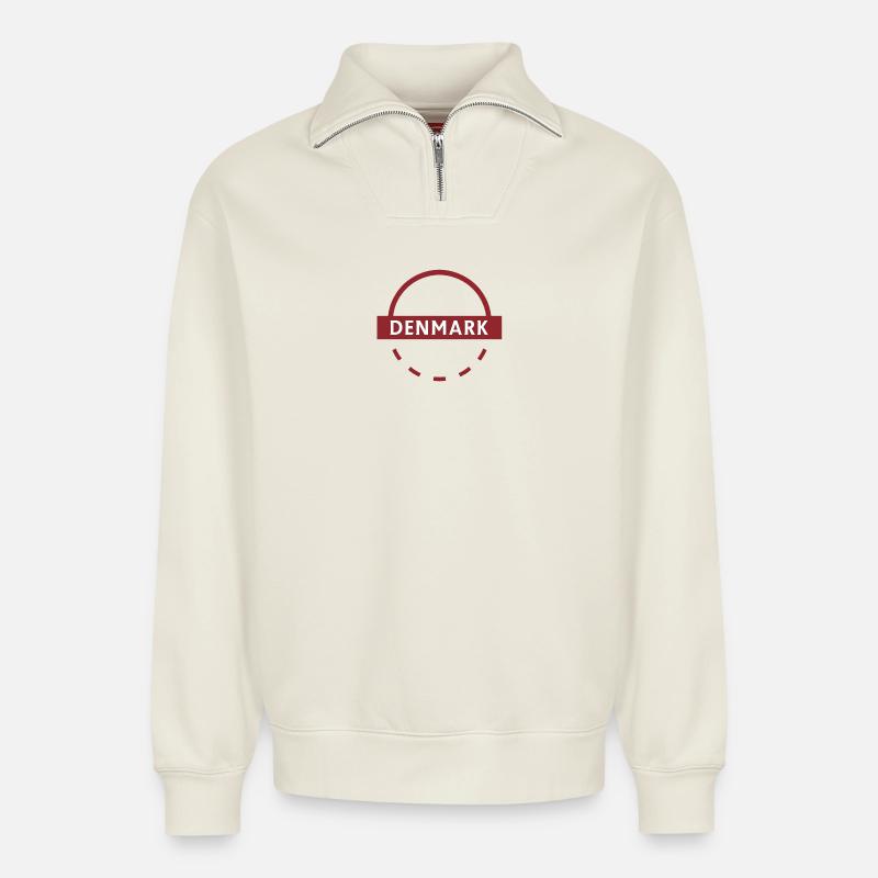 Dänemark, rundes Emblem - Relaxed Unisex Organic Half Zip Sweatshirt – von SPREAD - Naturweiß