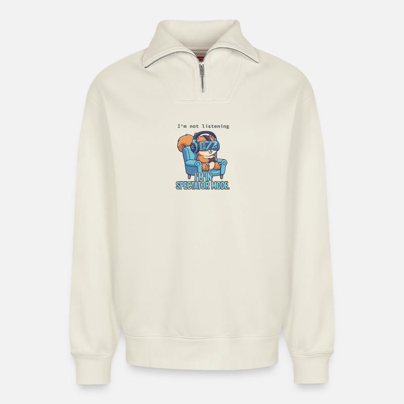Attention is elsewhere - Relaxed Unisex Organic Half Zip Sweatshirt – by SPREAD - off white