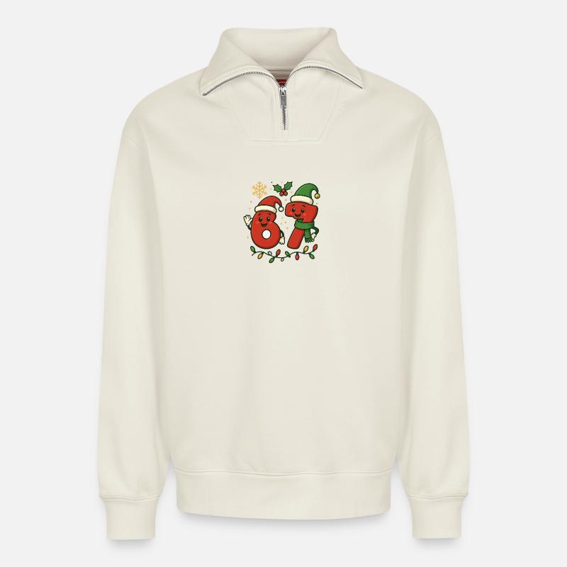Fröhlicher Brainrot - Relaxed Unisex Organic Half Zip Sweatshirt – von SPREAD - Naturweiß