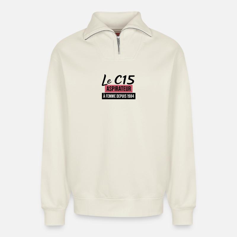 C15 - Sweat unisexe décontracté en coton biologique à demi-zip – de SPREAD - blanc cassé