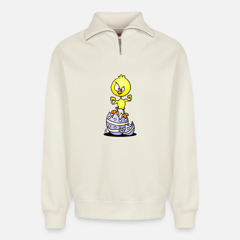 Ostern-Küken - Relaxed Unisex Organic Half Zip Sweatshirt – von SPREAD - Naturweiß