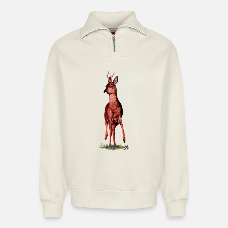 Rehbock stolz - Relaxed Unisex Organic Half Zip Sweatshirt – von SPREAD - Naturweiß