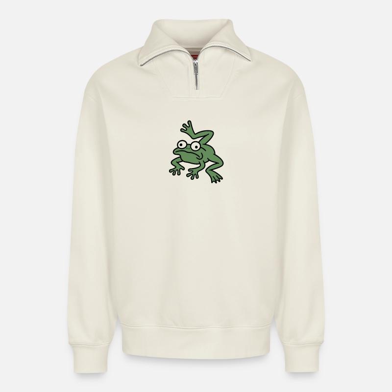 Cuisse de grenouille Derpy - Sweat unisexe décontracté en coton biologique à demi-zip – de SPREAD - blanc cassé