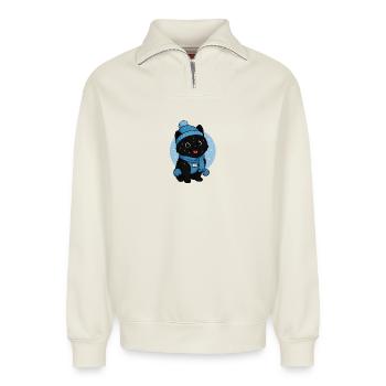 Kuschelhund Winterzauber - Relaxed Unisex Organic Half Zip Sweatshirt – von SPREAD - Naturweiß - Vorne
