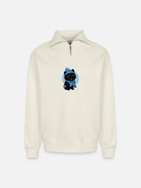Cuddly Dog Winter Magic - Relaxed Unisex Organic Half Zip Sweatshirt – by SPREAD - off white