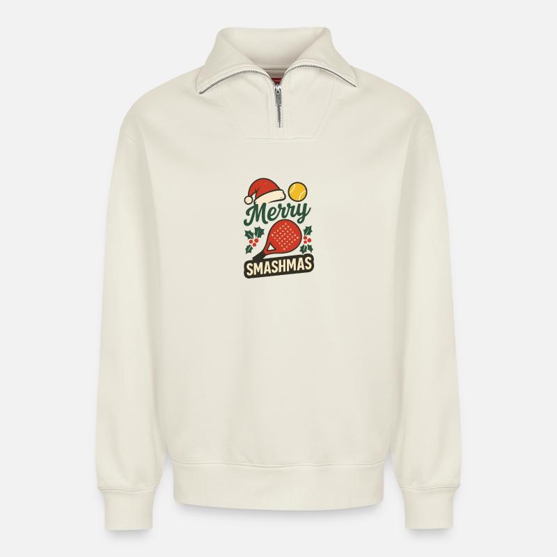 Merry Smashmas Padel Style - Relaxed Unisex Organic Half Zip Sweatshirt – von SPREAD - Naturweiß