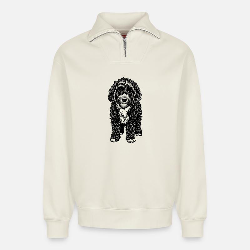 Cockapoo - Sweat unisexe décontracté en coton biologique à demi-zip – de SPREAD - blanc cassé