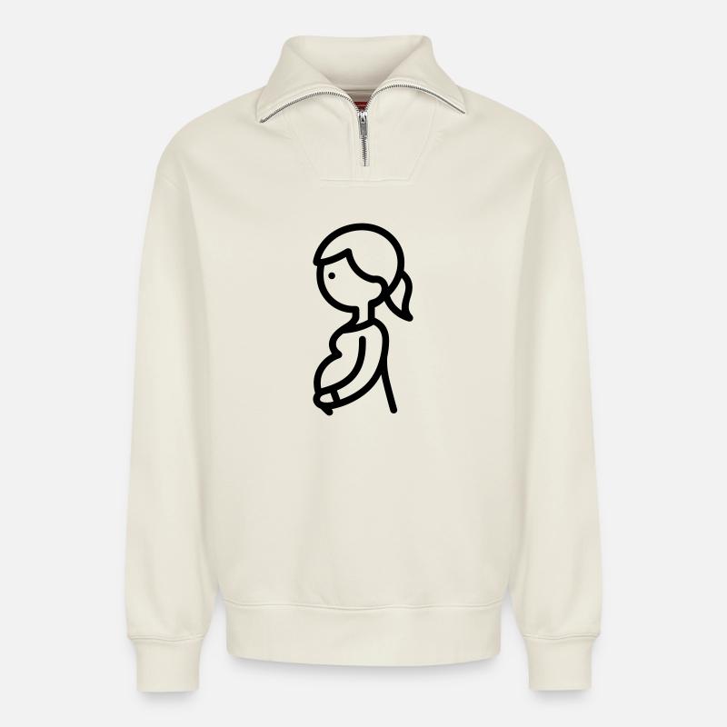 Schwangere - Relaxed Unisex Organic Half Zip Sweatshirt – von SPREAD - Naturweiß