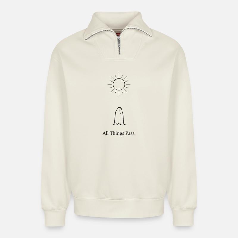 Alles geht vorbei - Relaxed Unisex Organic Half Zip Sweatshirt – von SPREAD - Naturweiß