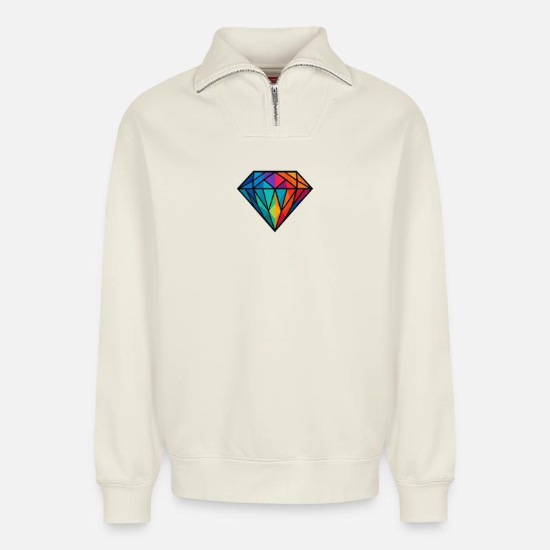 Diamant - Relaxed Unisex Organic Half Zip Sweatshirt – von SPREAD - Naturweiß