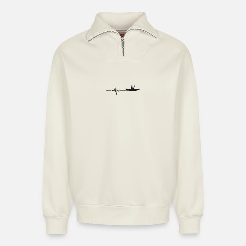 Herzschlag Ruderer – EKG Ruderboot Design - Relaxed Unisex Organic Half Zip Sweatshirt – von SPREAD - Naturweiß