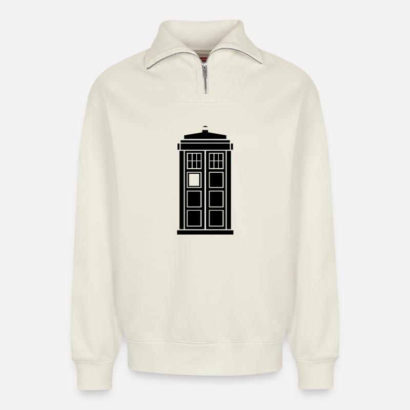 Tardis - Relaxed Unisex Organic Half Zip Sweatshirt – von SPREAD - Naturweiß