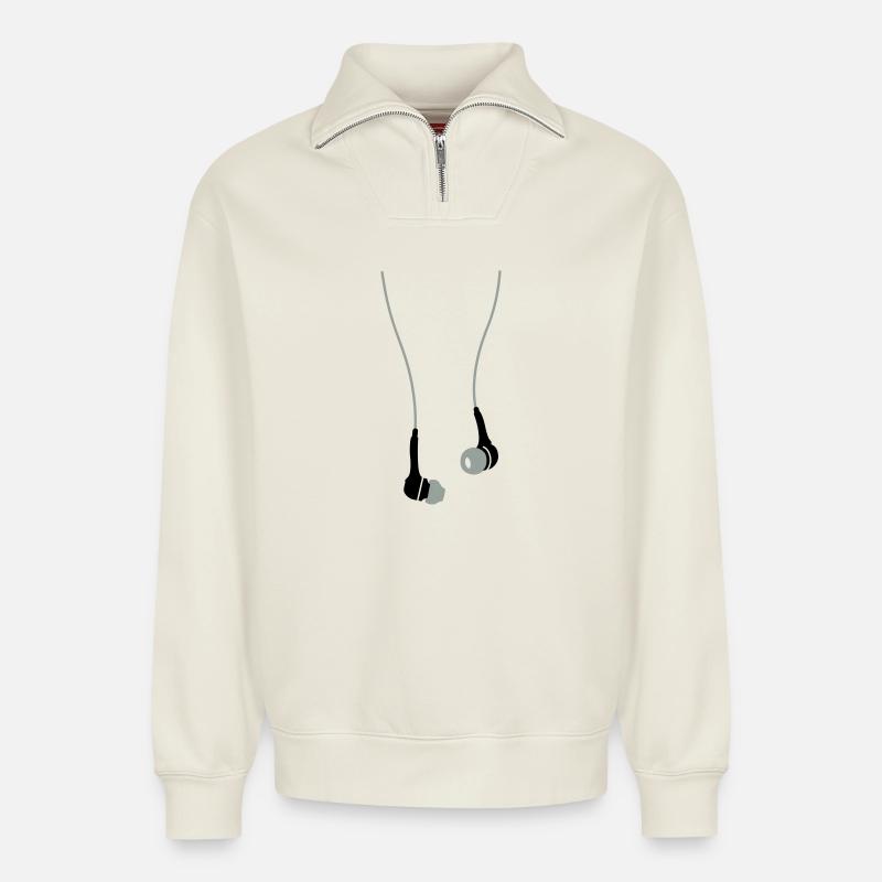 Écouteurs - Sweat unisexe décontracté en coton biologique à demi-zip – de SPREAD - blanc cassé
