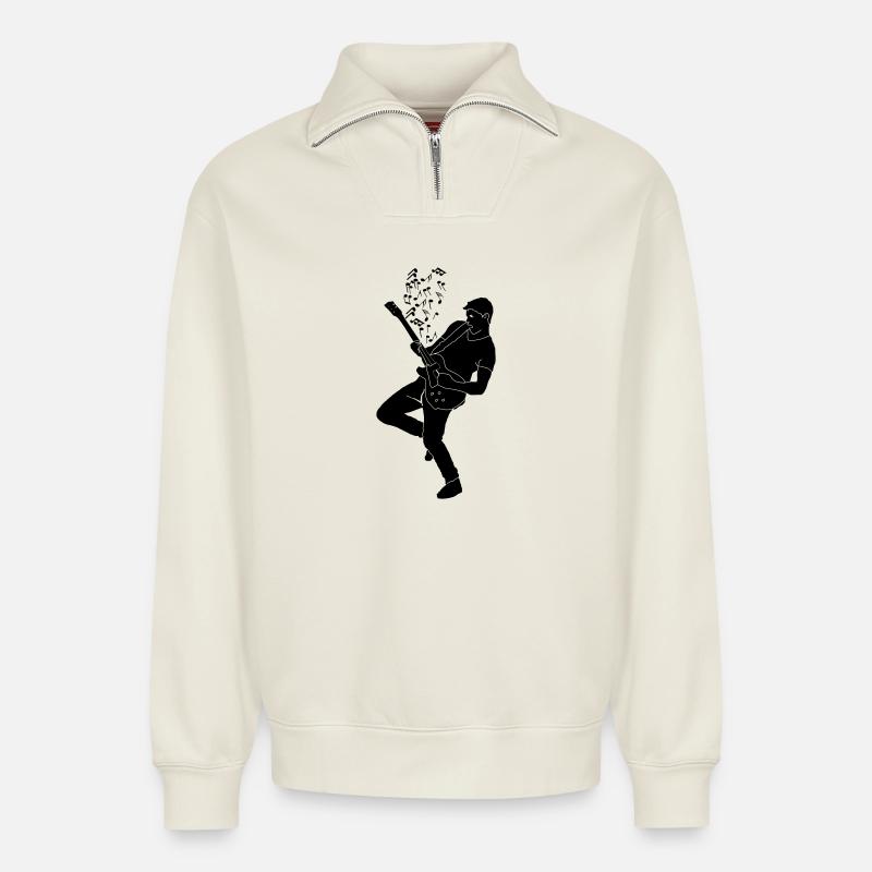 Guitariste solo - Sweat unisexe décontracté en coton biologique à demi-zip – de SPREAD - blanc cassé