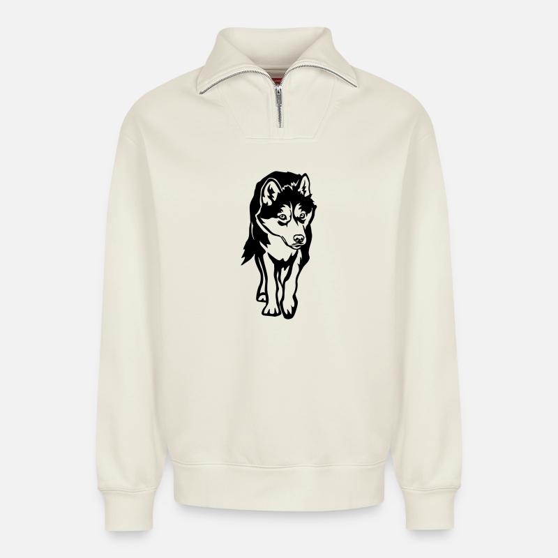 Rauque - Sweat unisexe décontracté en coton biologique à demi-zip – de SPREAD - blanc cassé