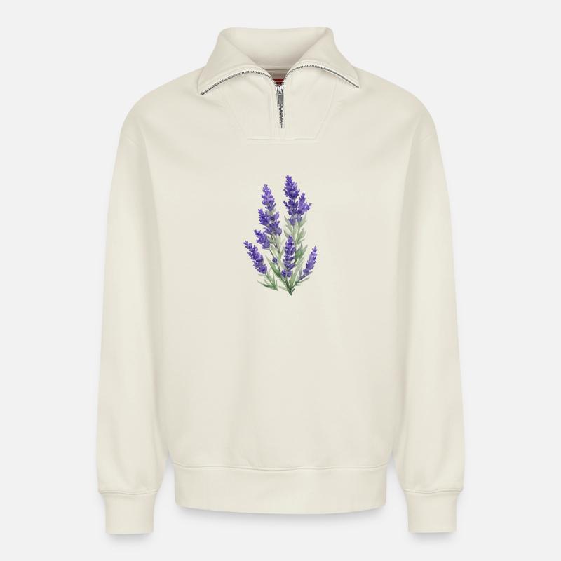 Lavendel - Relaxed Unisex Organic Half Zip Sweatshirt – von SPREAD - Naturweiß