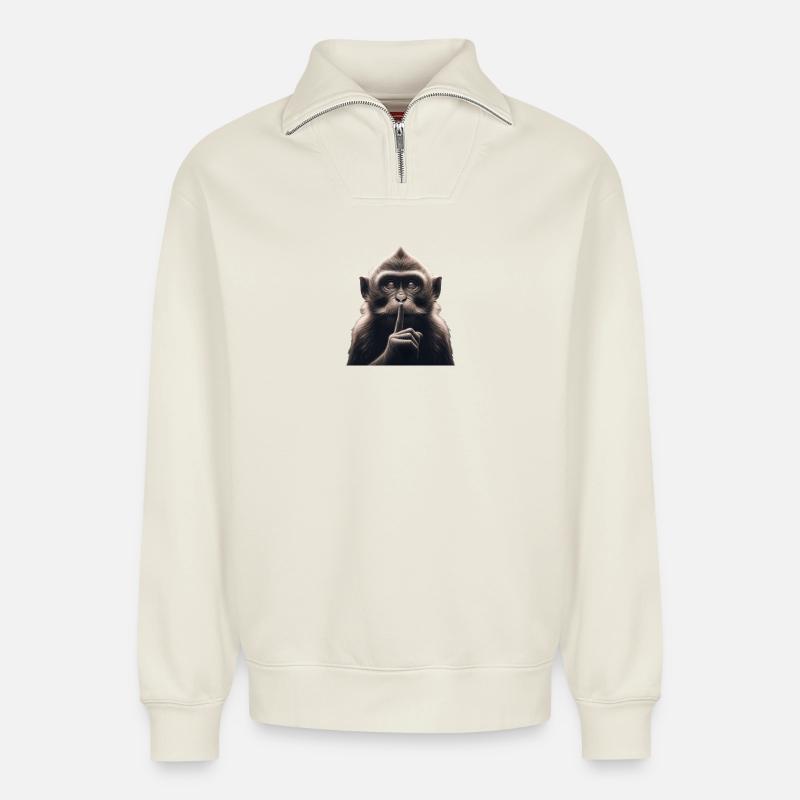 A Silent Monkey - Relaxed Unisex Organic Half Zip Sweatshirt – by SPREAD - off white