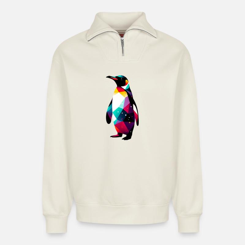 Pinguin - Relaxed Unisex Organic Half Zip Sweatshirt – von SPREAD - Naturweiß