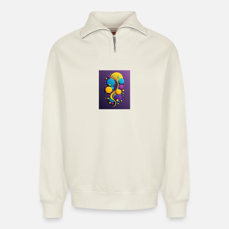 Farbkugeln und Wirbel - Relaxed Unisex Organic Half Zip Sweatshirt – von SPREAD - Naturweiß