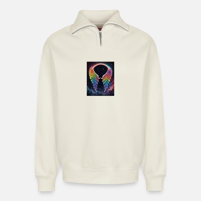 Regenbogenflug im Kosmos - Relaxed Unisex Organic Half Zip Sweatshirt – von SPREAD - Naturweiß