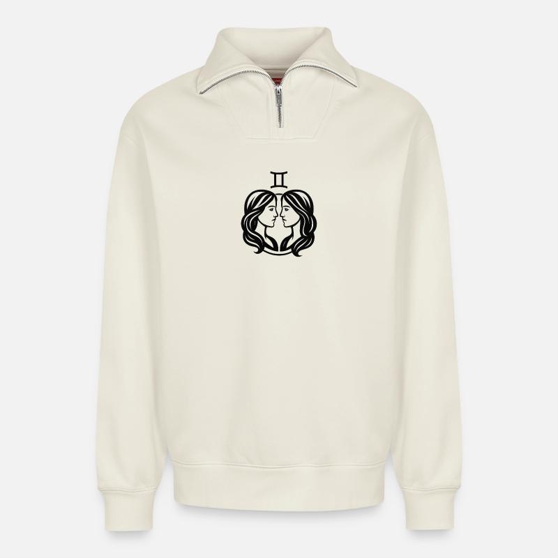 Sternzeichen Zwilling - Relaxed Unisex Organic Half Zip Sweatshirt – von SPREAD - Naturweiß