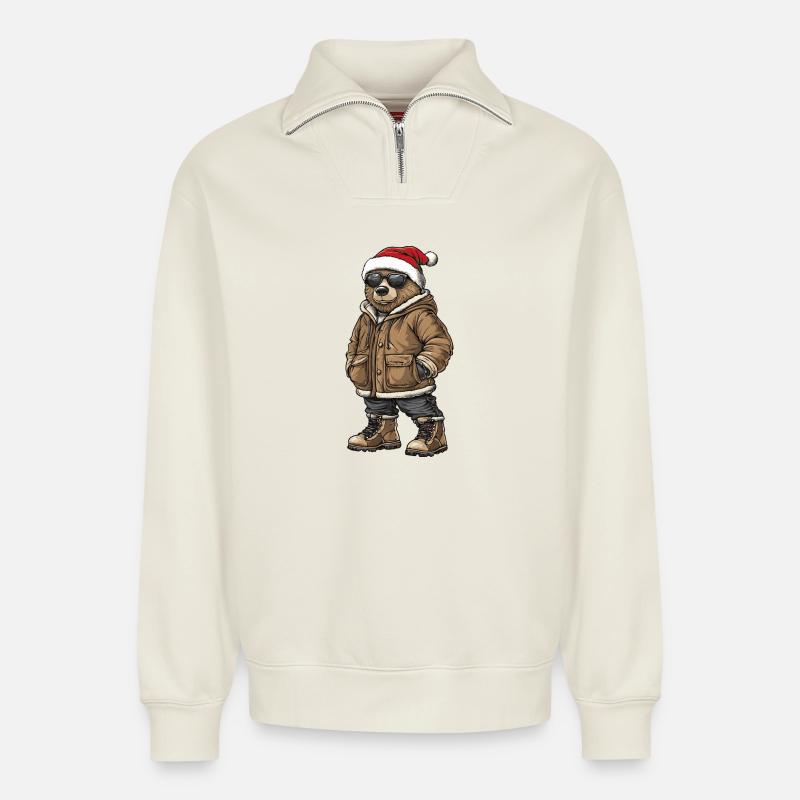 Bär Weihnachten Winter - Relaxed Unisex Organic Half Zip Sweatshirt – von SPREAD - Naturweiß