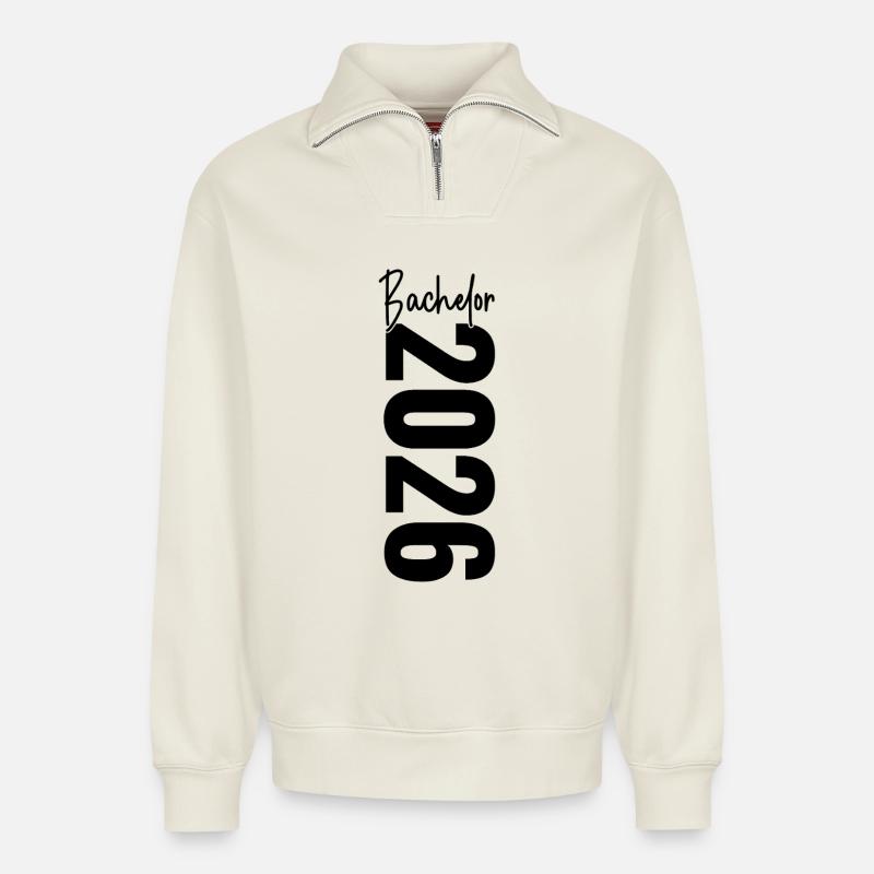 Bachelor 2026 - Relaxed Unisex Organic Half Zip Sweatshirt – von SPREAD - Naturweiß