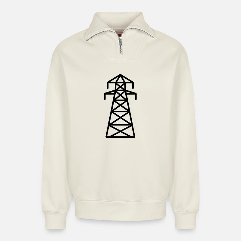 electricity pylon - Relaxed Unisex Organic Half Zip Sweatshirt – by SPREAD - off white