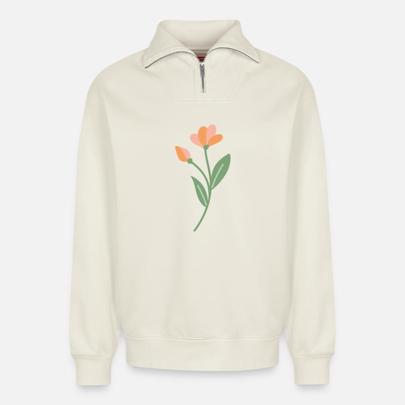 Blume - Relaxed Unisex Organic Half Zip Sweatshirt – von SPREAD - Naturweiß