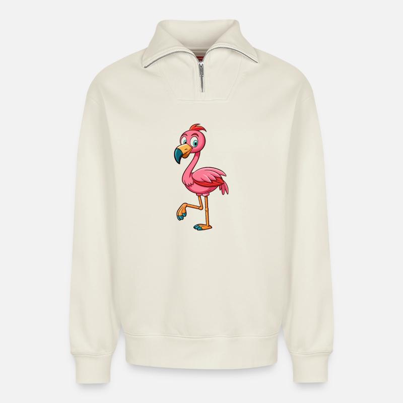 Flamingo - Relaxed Unisex Organic Half Zip Sweatshirt – von SPREAD - Naturweiß