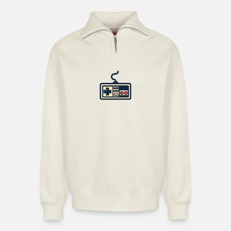 Retro game controller design - Relaxed Unisex Organic Half Zip Sweatshirt – by SPREAD - off white
