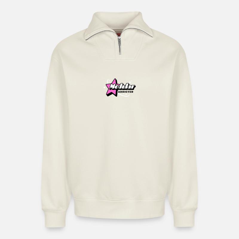Synthétiseur modulaire Addicted - Sweat unisexe décontracté en coton biologique à demi-zip – de SPREAD - blanc cassé