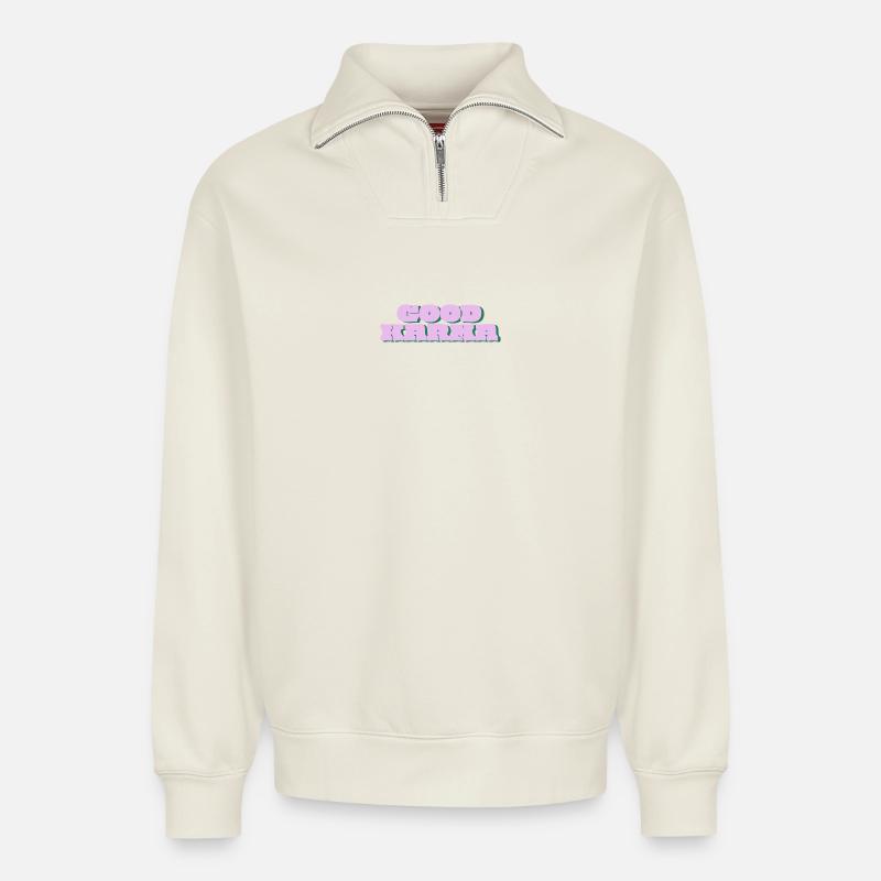 Good Karma  - Sweat unisexe décontracté en coton biologique à demi-zip – de SPREAD - blanc cassé