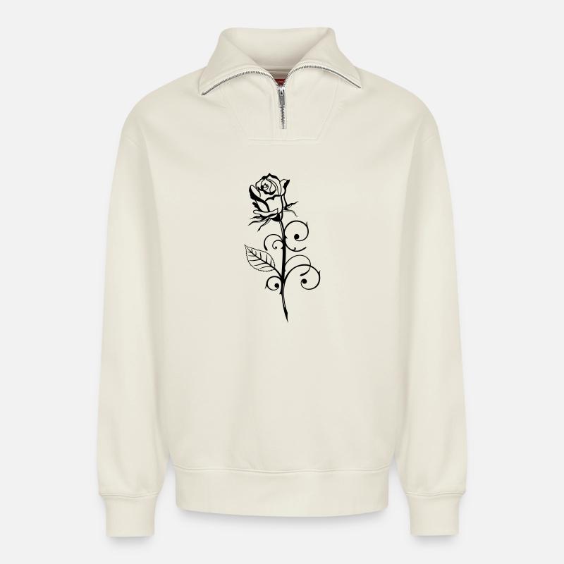 Rose amour, - Sweat unisexe décontracté en coton biologique à demi-zip – de SPREAD - blanc cassé