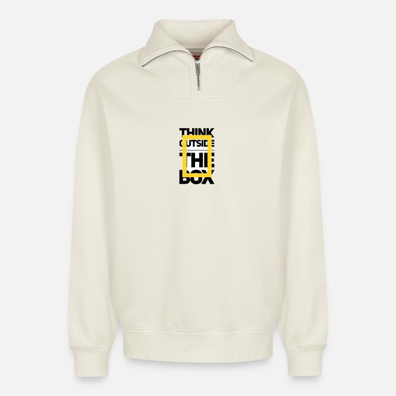 Dynamischer niederländischer Textdruck - Relaxed Unisex Organic Half Zip Sweatshirt – von SPREAD - Naturweiß