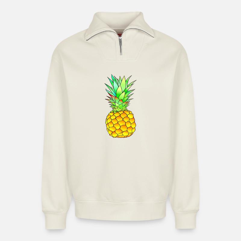 Ananas - Relaxed Unisex Organic Half Zip Sweatshirt – von SPREAD - Naturweiß