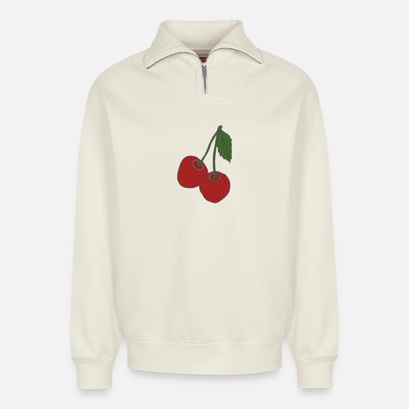 kirschen - Relaxed Unisex Organic Half Zip Sweatshirt – von SPREAD - Naturweiß
