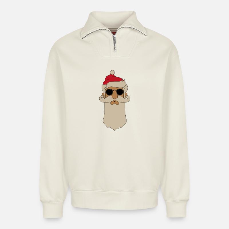 Faisons vibrer Noël - Sweat unisexe décontracté en coton biologique à demi-zip – de SPREAD - blanc cassé