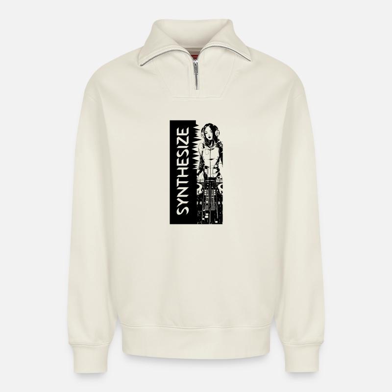 Synth - Relaxed Unisex Organic Half Zip Sweatshirt – by SPREAD - off white